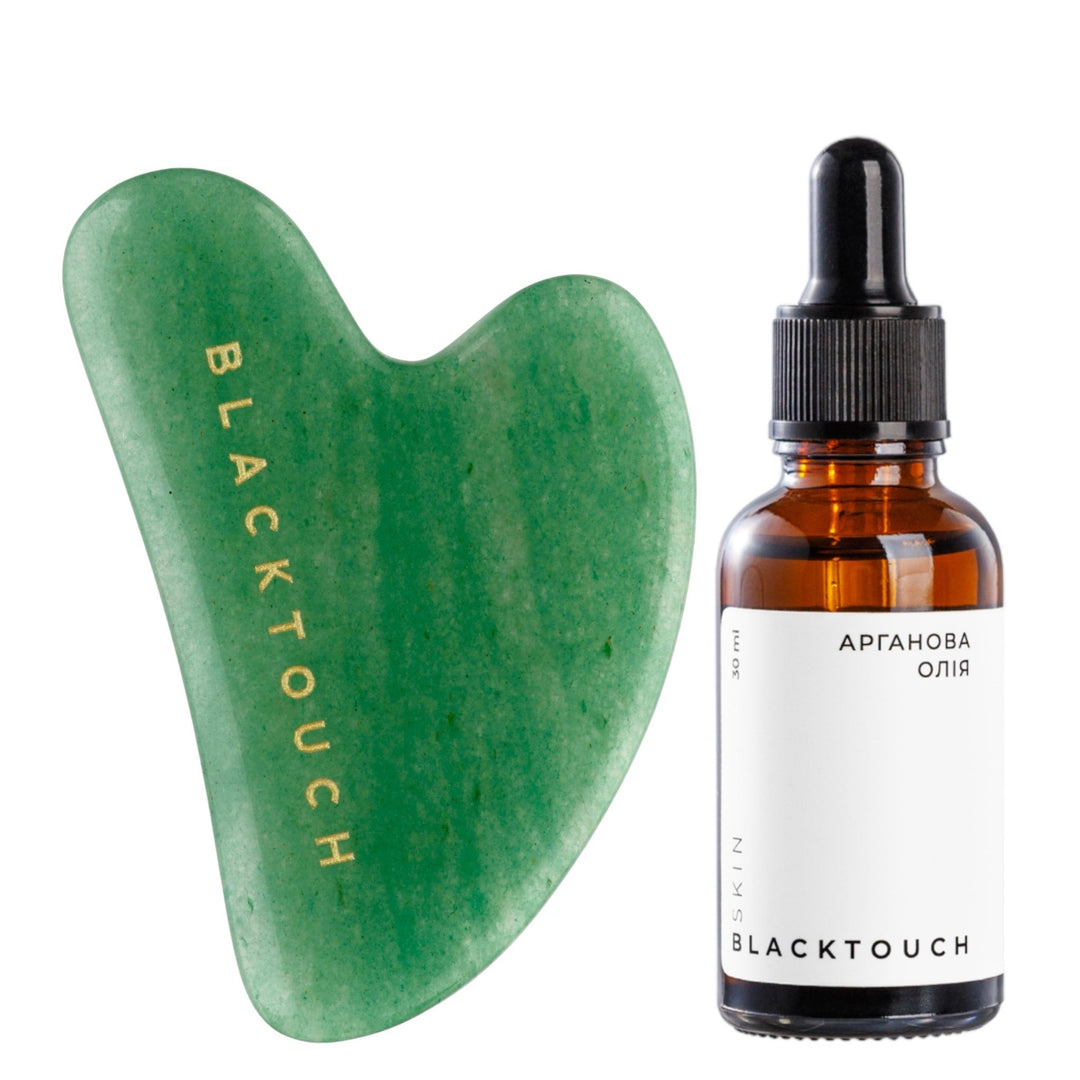 Комплект "Aventurine gua sha & cosmetic oil" - BLACKTOUCH