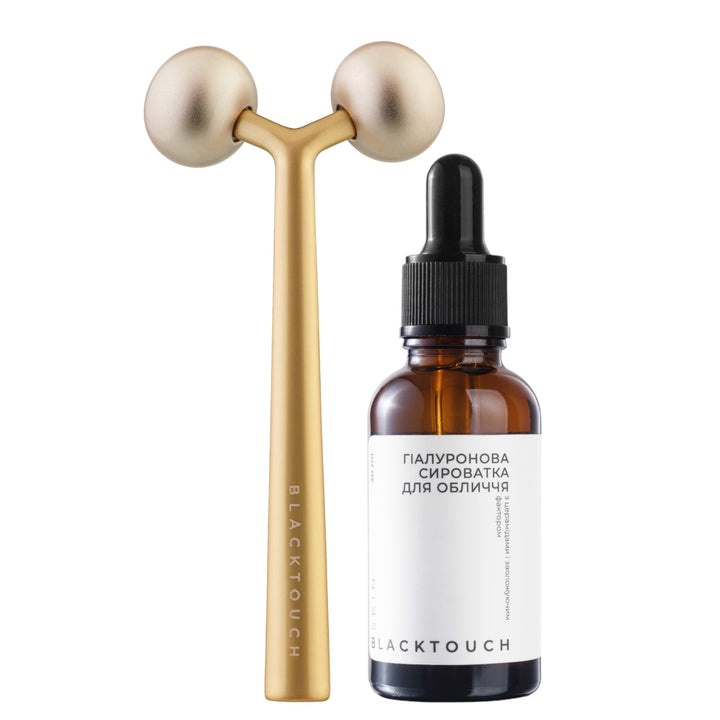 Комплект "Golden brass roller & Hyaluronic Serum" - BLACKTOUCH
