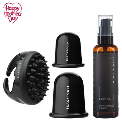 Комплект "Vacuum cups (2 pcs) + massager & anti-cellulite oil" - BLACKTOUCH
