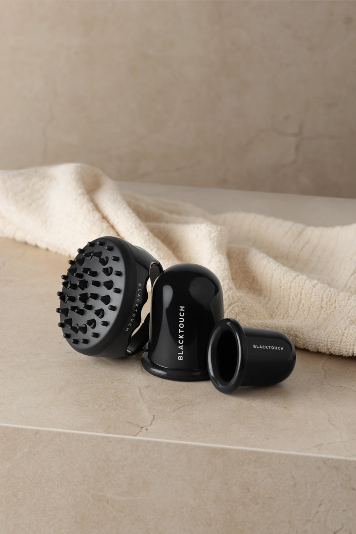 Комплект "Vacuum cups (2 pcs) + massager & anti-cellulite oil" - BLACKTOUCH