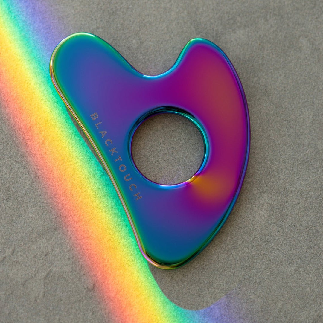 Металевий шкребок "Rainbow" для гуа-ша масажу обличчя (з отвором) - BLACKTOUCHUKRAINE