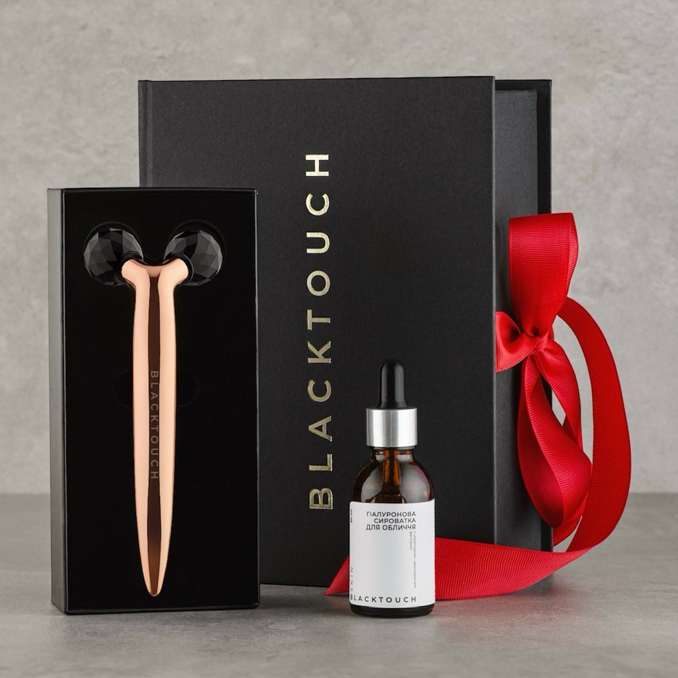 Подарунковий набір "Obsidian 3D Crystal Roller & Hyaluronic serum" - BLACKTOUCH