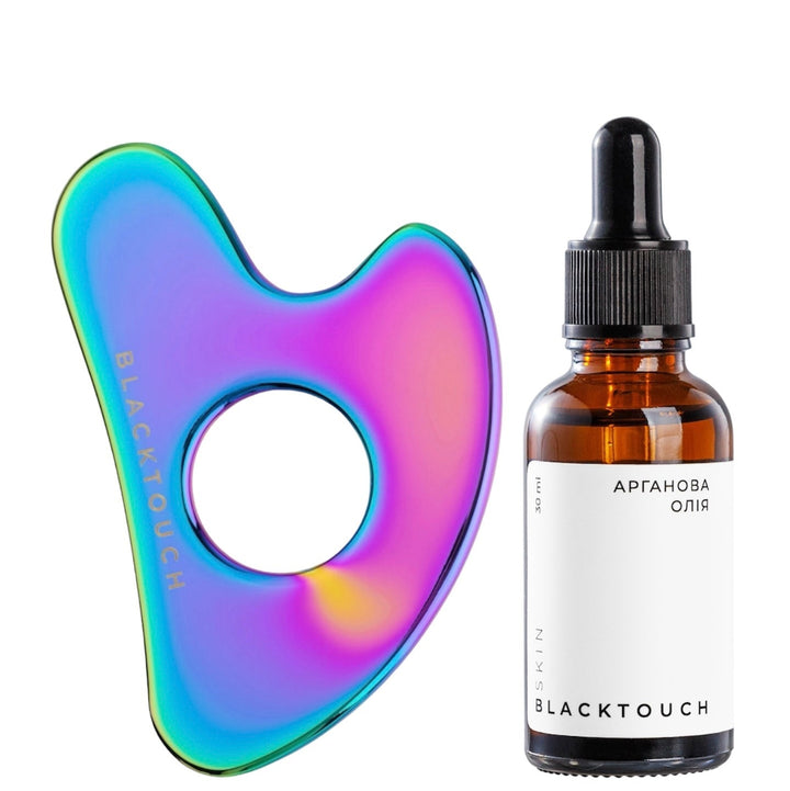 Комплект "Rainbow gua sha with hole & cosmetic oil" - BLACKTOUCH
