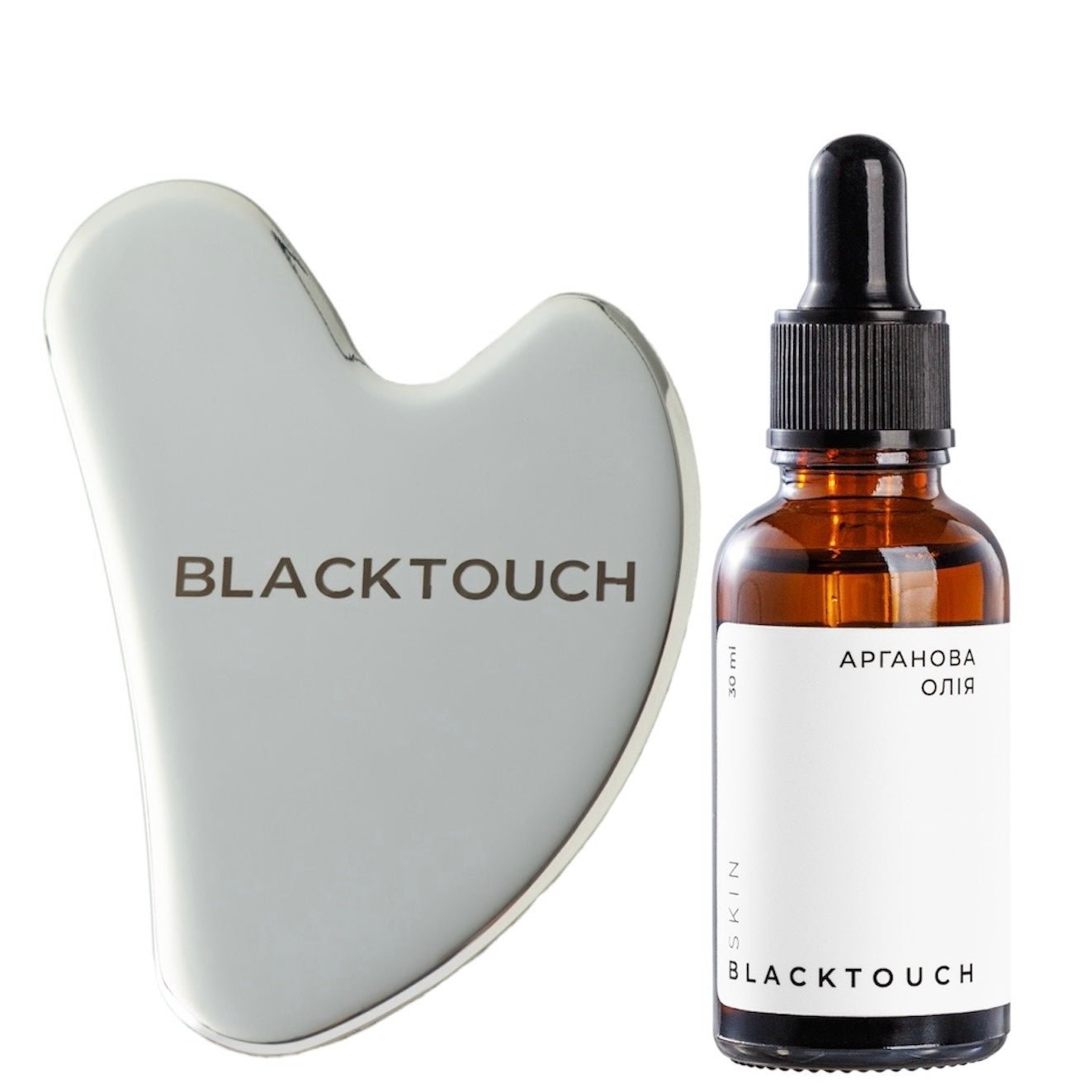 Комплект "Steel gua sha & cosmetic oil" - BLACKTOUCH