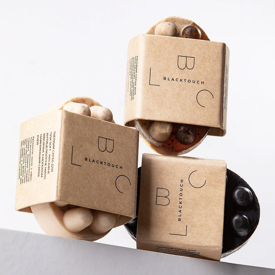 Твердий скраб для тіла medium - Масажне антицелюлітне мило - Бамбукове вугілля з маком - BLACKTOUCH